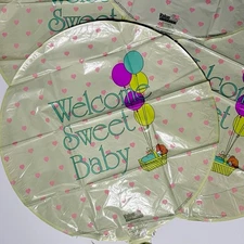 Vintage 1993 Welcome Sweet Baby Mylar Helium Baby Shower Balloons Set of 4