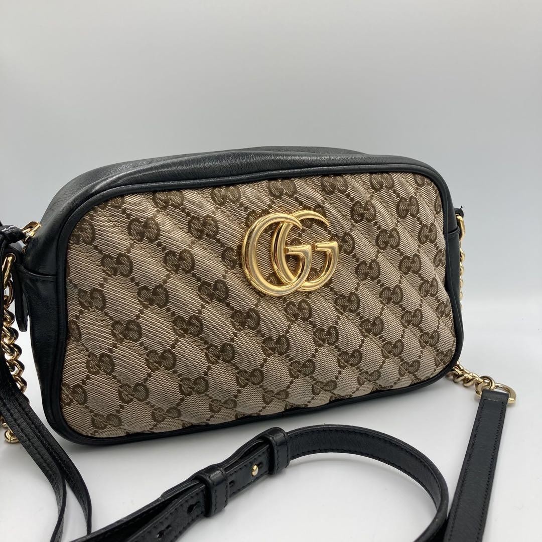 Gucci Shoulder Bag GG Pattern Black, Used, Clean, Smooth Zipper