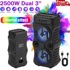 2500W Dual 3" Bluetooth Speaker Heavy Bass Loud Sound  Portable Party Speaker