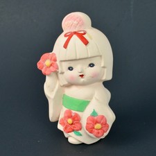 Japanese Hakata Bisque Geisha Doll In Pink Kimono Flowers Keep World Green