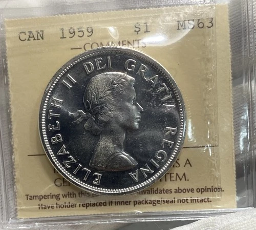 1959 $1  ICCS MS 63-XZJ 021- Canada Silver Dollar -Nice Coin