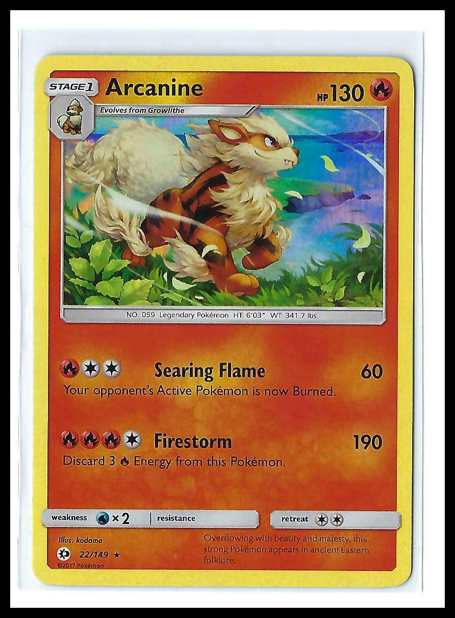 Pokemon TCG Arcanine 22/149 Holo Rare Sun & Moon Base NM
