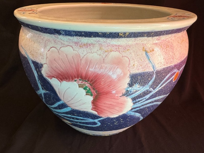 Large Chinese Porcelain Flower Pot Planter Flower and Koi Fish Design