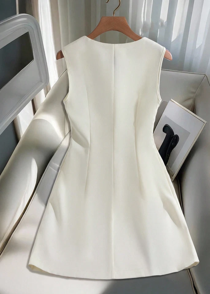 Vestido mini cuello asimétrico parches y lazo corto casual para mujer * Foto 2 de 4