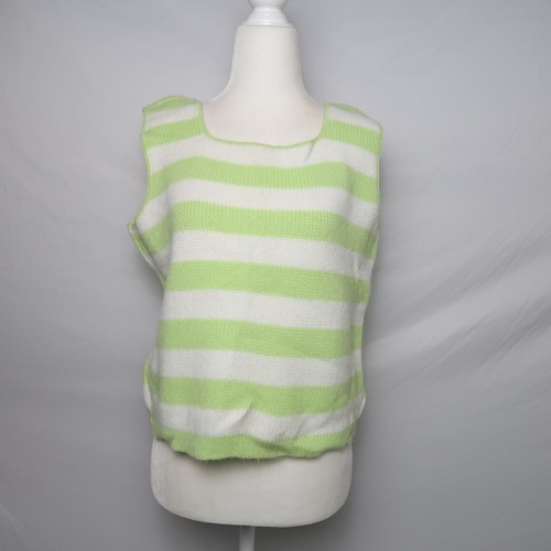 Vintage 70s El Mar white and pastel green striped knit sweater vest tank M - Picture 3 of 5