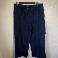 J.Jill Linen Rayon Wide Leg Cargo Pants In Navy Blue Size 14 NWT