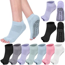 7 Pairs Yoga Pilates Socks Toeless with Grips Non Slip Yoga Open Toe Pedicure...