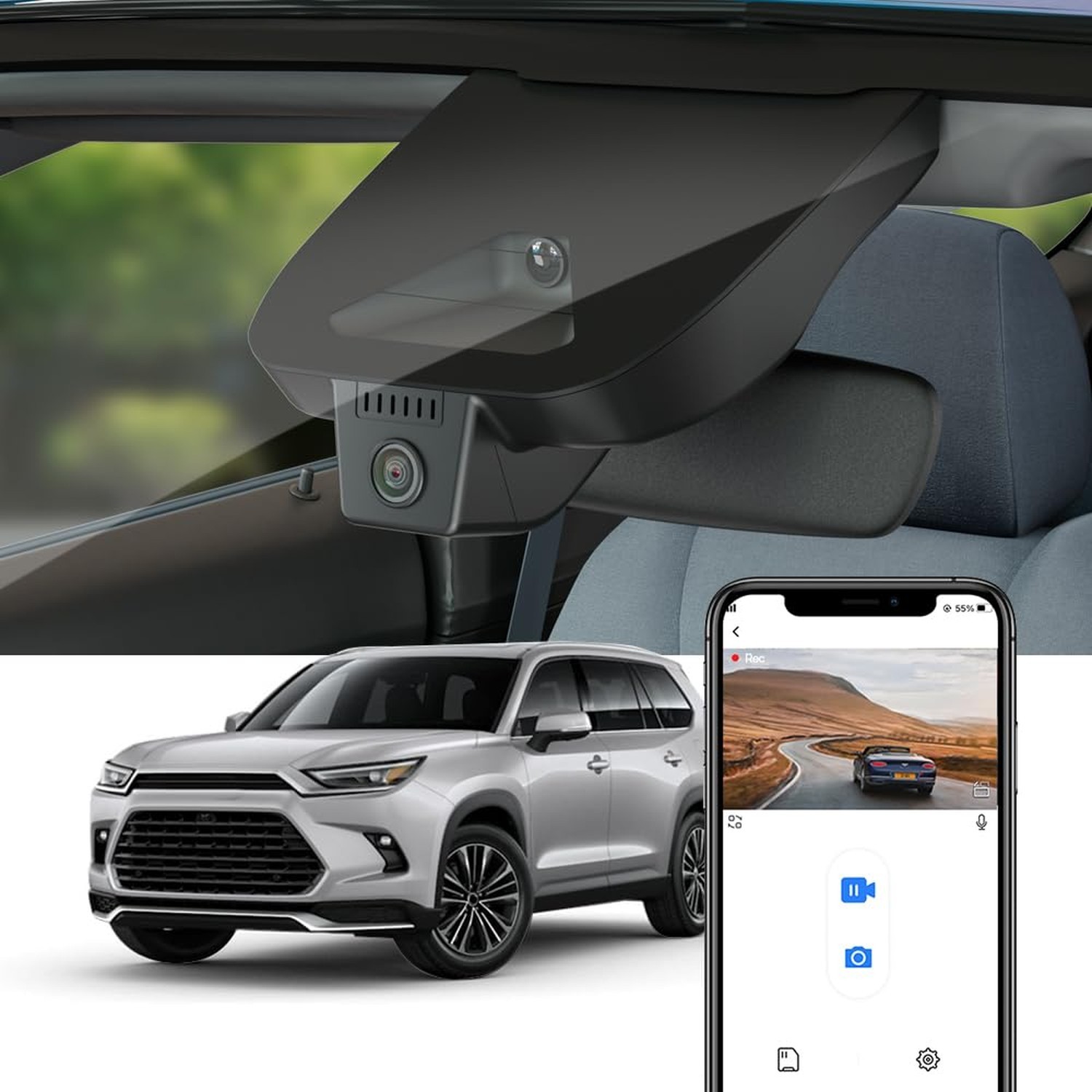 Fitcamx 4K Dash Cam Suitable for Toyota Grand Highlander 2024-2026 & Hybrid (...