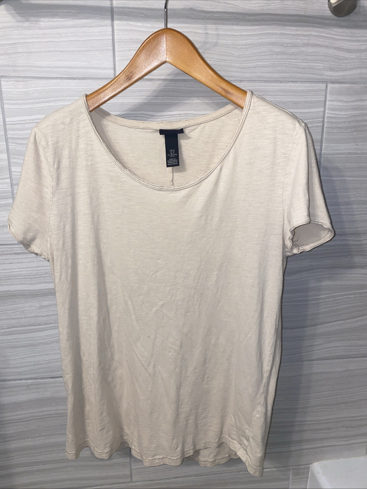 H&M Women's Short Sleeve Shirt Size M Beige 100% Cotton