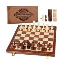 AMEROUS 15 Inches Magnetic Wooden Chess  Checkers Set 2 in 1 ... USA FAST SHIP