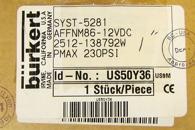 BURKERT SYST 5281 AFFNM86 12 VDC Solenoid Valve 3/4'' 230 PSI
