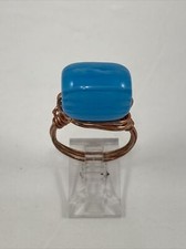 Handmade Copper Wire Wrap Glass Bead Ring Size 8 3/4 93