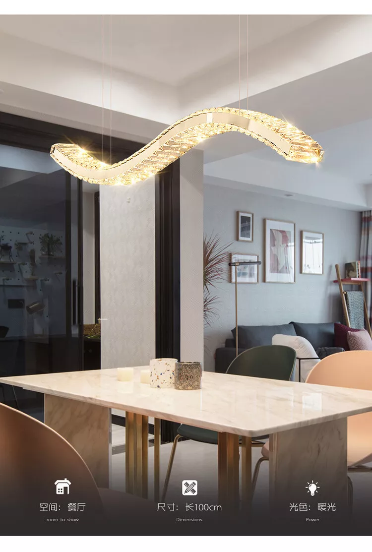 Crystal dining room lamp simple modern luxury long dining table Chandelier light