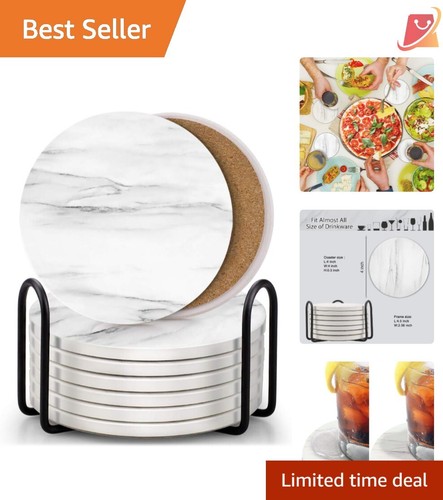 Set of 8 Ceramic Coasters 3.94" Absorbent with Holder for Home Decor