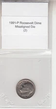 1991-P Roosevelt Dime Misaligned Die Off Center Obverse Error Variety