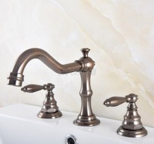 Widespread Bathroom Faucet Basin 3 Hole Vanity Sink Mixer Tap Brown Bronze