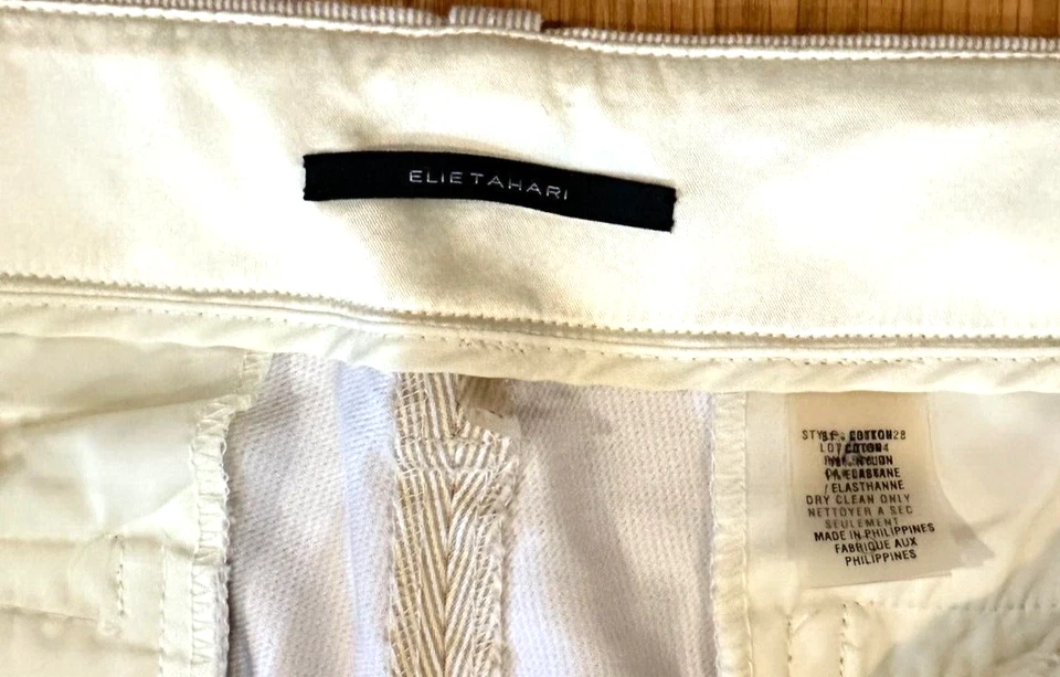 Pantalón ELIE TAHARI Mujer Pierna Ancha Tostado Blanco Rayas Talla 4 Campana Parte Inferior Acampanado Foto 3 de 4