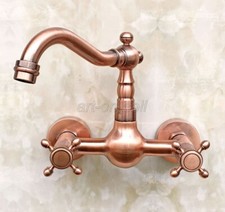 Antique Red Copper Swivel Spout Bathroom Basin Sink Faucet Tap Wall Mounted
