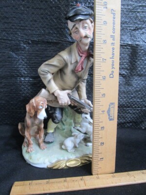 Capodimonte - Porcelain Figurine - A Hunterman With A Dog & Two