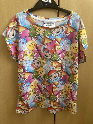 BHS Mädchen Weihnachten Emoji T-Shirt Oberteil Alter 9-10 Jahre. Weihnachtsgeschenk Schneeflocke