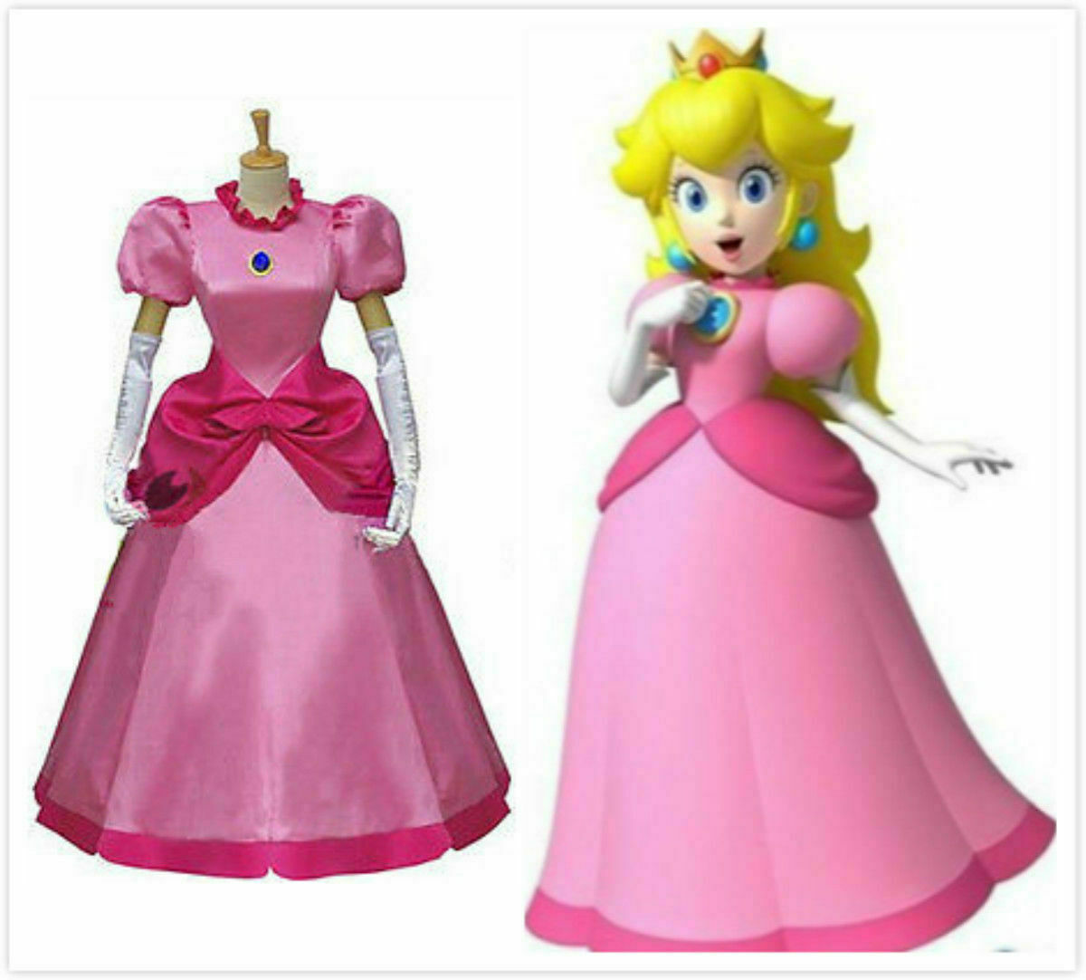 NEW! Cartoon Super Mario Princess Peach Pink dress cosplay costume&MY265