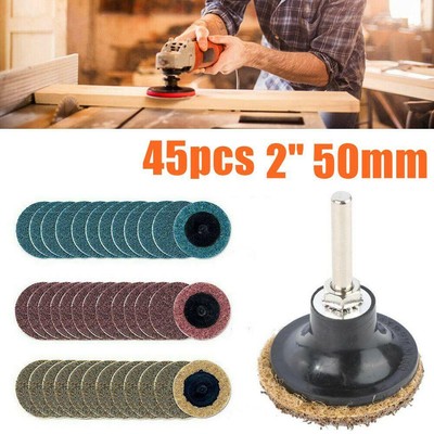45 PCS 2/" Medium Grit Cleaning Conditioning Roll Lock Surface Sanding Discs Set