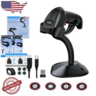 Convenient Wireless Barcode Scanner with Long-Distance Auto-Sensing Stand, USB