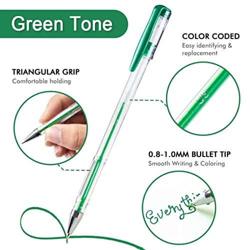 Gel Pens 30 Green Tone Gel Pens with 30 Refills for Adults 60 Pack Green Tone - Picture 3 of 8