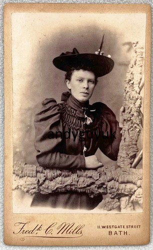 CDV LADY MILLS BATH FANCY BRIMMED BONNET HAT FASHION DRESS TREE STUDIO PROP