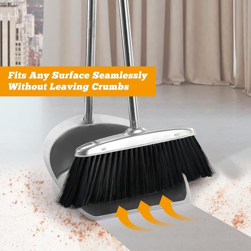 Broom And Dustpan Set Upright Long Handle Combo For Home Kitchen Floor Black New - Picture 6 of 11