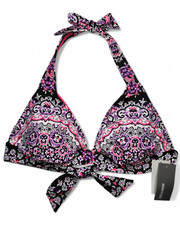 NWT KENNETH COLE Reaction Womens Colorfast Mandala Print Halter Bikini Top LG