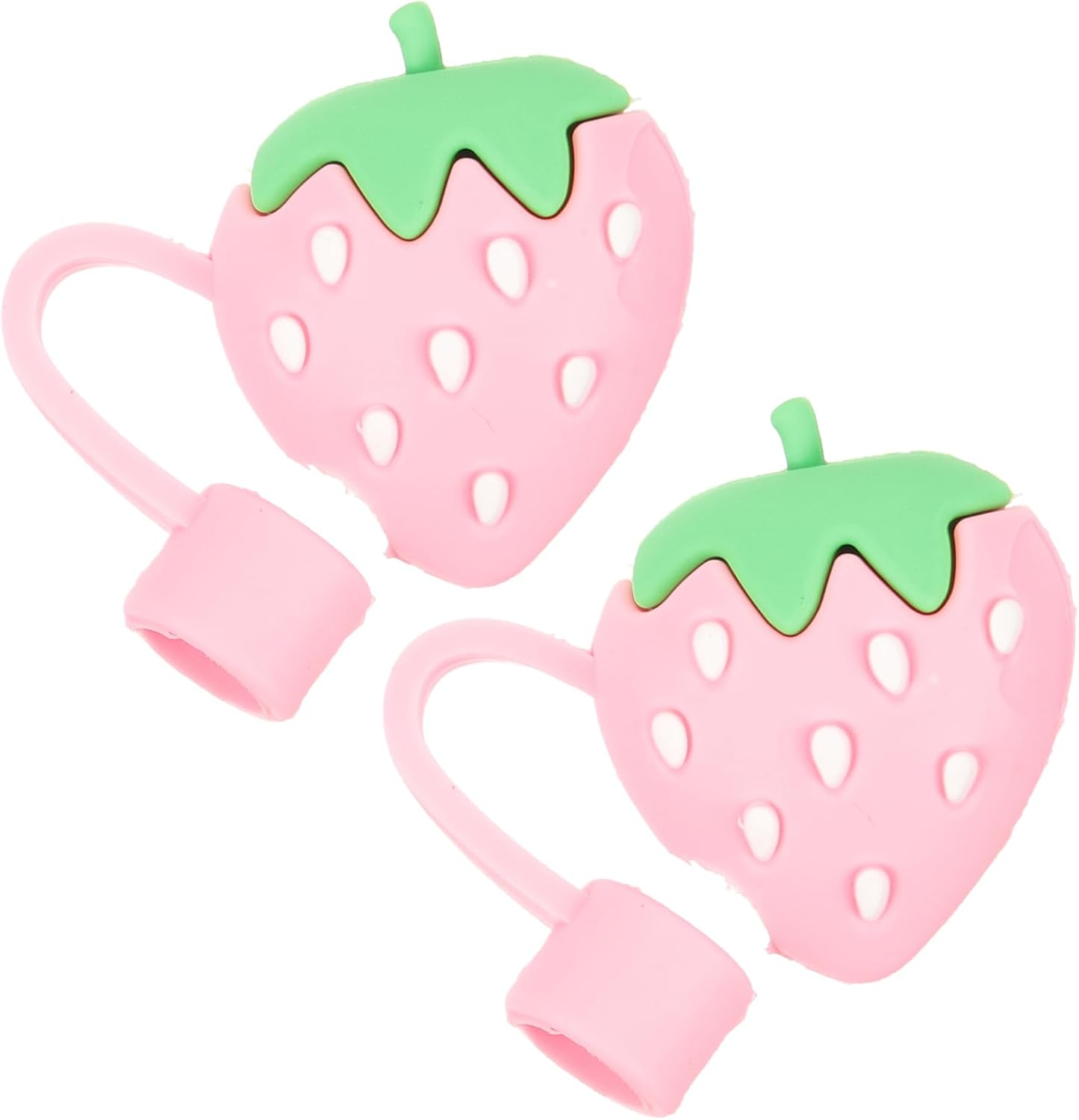 2Pcs Cute Strawberry Straw Cover Cap Silicone Reusable Straw Toppers Tips Lids f