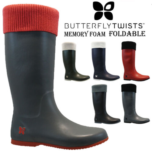 NEW BUTTERFLY TWIST LADIES FOLDABLE RAIN SNOW FESTIVAL WELLIES WELLINGTON BOOTS  - Afbeelding 1 van 7