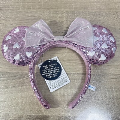 Tokyo Disney Resort Headband Ears Minnie Pink Sequin Heart  display picture 3