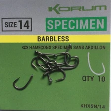 KORUM CARP XPERT SPECIMEN BARBLESS HOOKS - 10 PER PACK