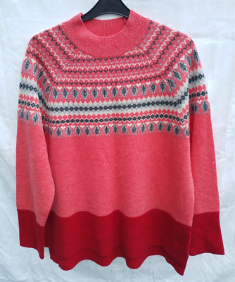 White Stuff Pink Fair Isle Winterberry Lambswool Jumper Size 18