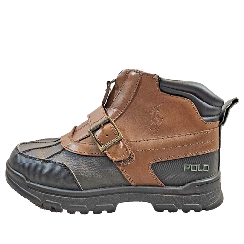 Polo Ralph Lauren VTG Mid Country Zip-Up Duck Boots Brown Black Leather Boys' 4