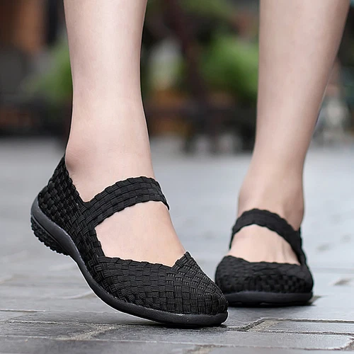 Damen-Slipper Wanderschuhe gewebt elastisch Mary Jane flach leicht modisch - Bild 14 von 36