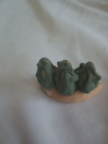 Miniatur Frösche Figuren Hören/Sprechen/Sehen No Evil Grün 1,5"H Signiert 1990 EUC - Bild 3 von 8