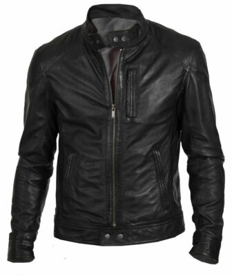 Men's Black Lambskin Motorcycle Genuine Leather Jacket Custom Made Sizes XS-4XL