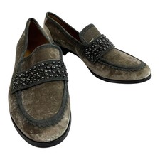 Franco Sarto Johanna Grey Velvet Loafer Studded Beaded Metallic Size 6 Preppy