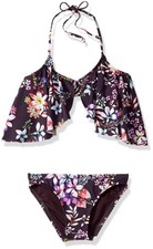 Hobie Girls' High Neck Crop Top Bikini  Hipster Bottom Set Multi Size 12