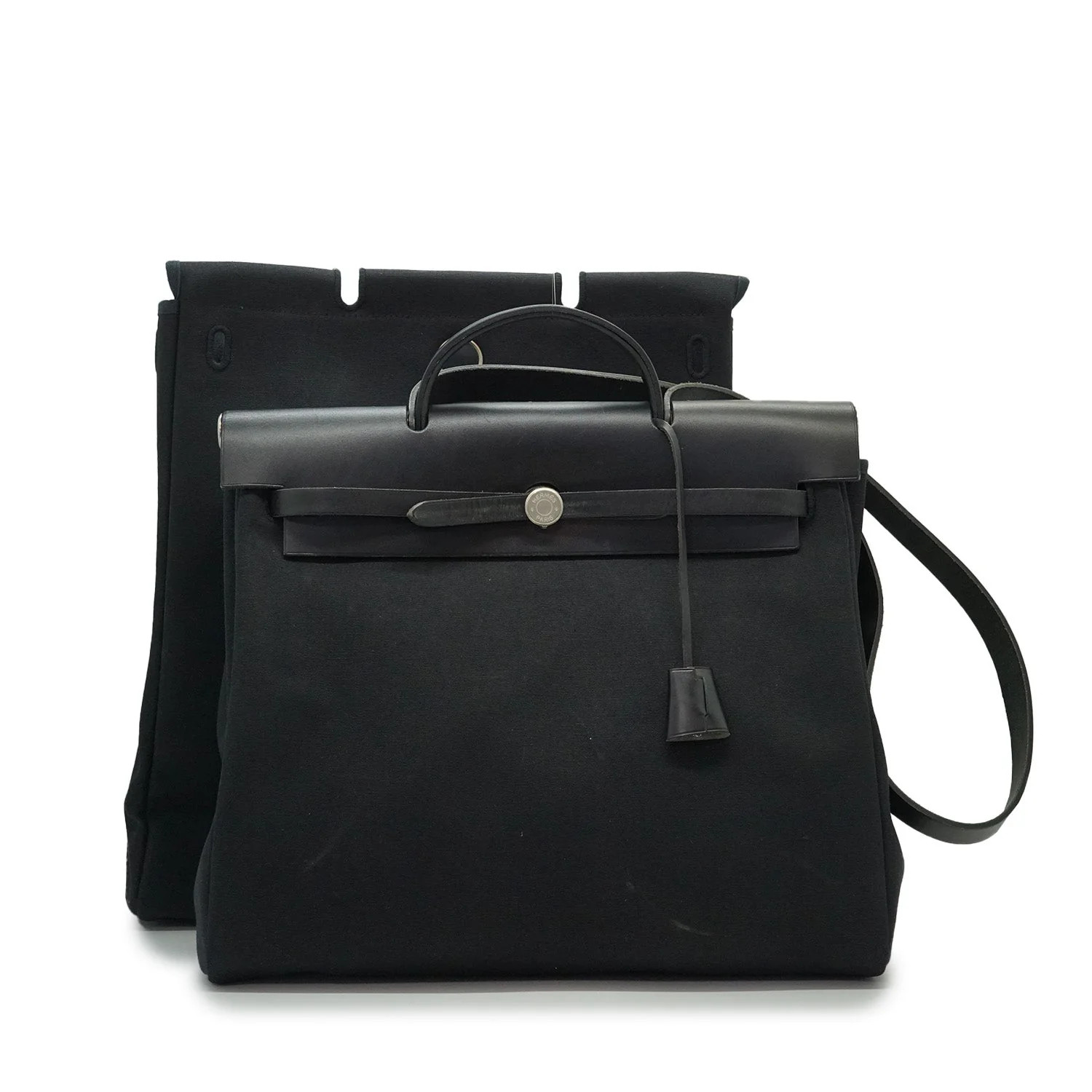 Hermes Herbag 2 in 1 Handbag Canvas Leather Black
