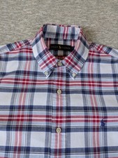Ralph Lauren Men's Button Front Shirt Large Long Sleeve Red White Blue Plaid M