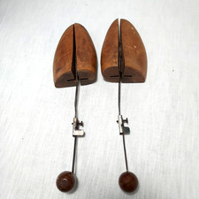 Pair Vintage 6 Men 11-12.5 Wooden Shoe Tree Stretchers Adjust Hinged Split Toe
