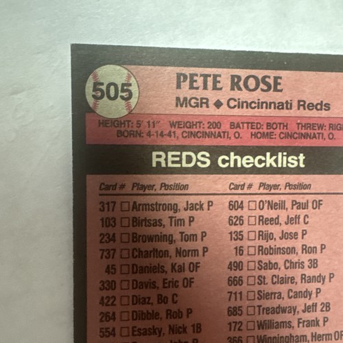 1989 Topps - Team Checklist #505 Pete Rose - Bild 4 von 4