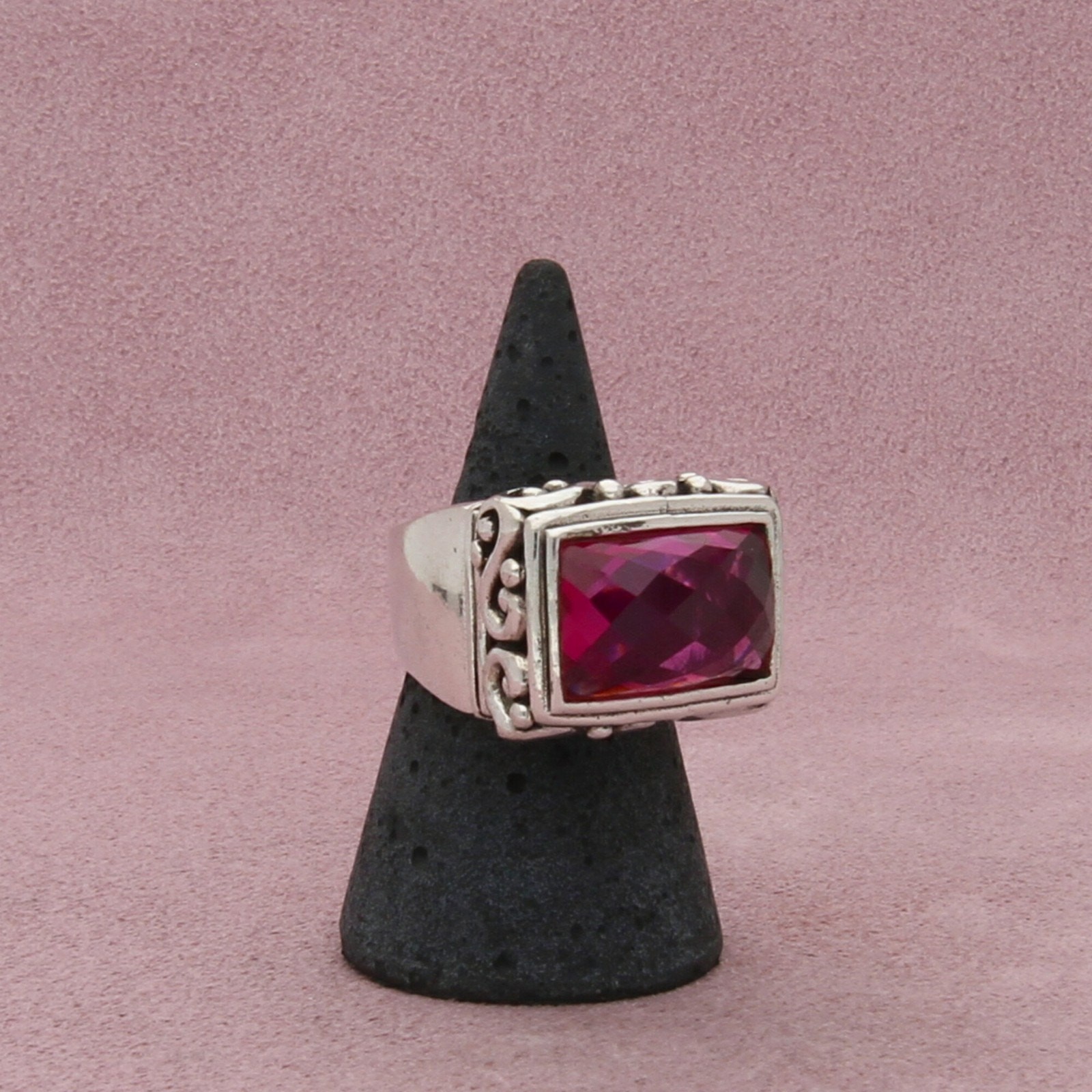 sterling silver chunky faceted ruby scroll cockta… - image 1