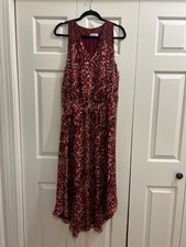 Ramy Brook Moe Midi Smocked Waist in Maroon & Pink Leopard Print Sz M 100% Silk
