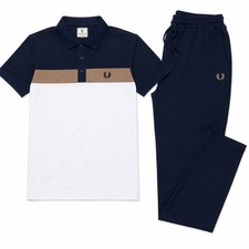 Men's Polo Shirt  Straight Leg Pants Set Casual Summer Short Sleeve - Large