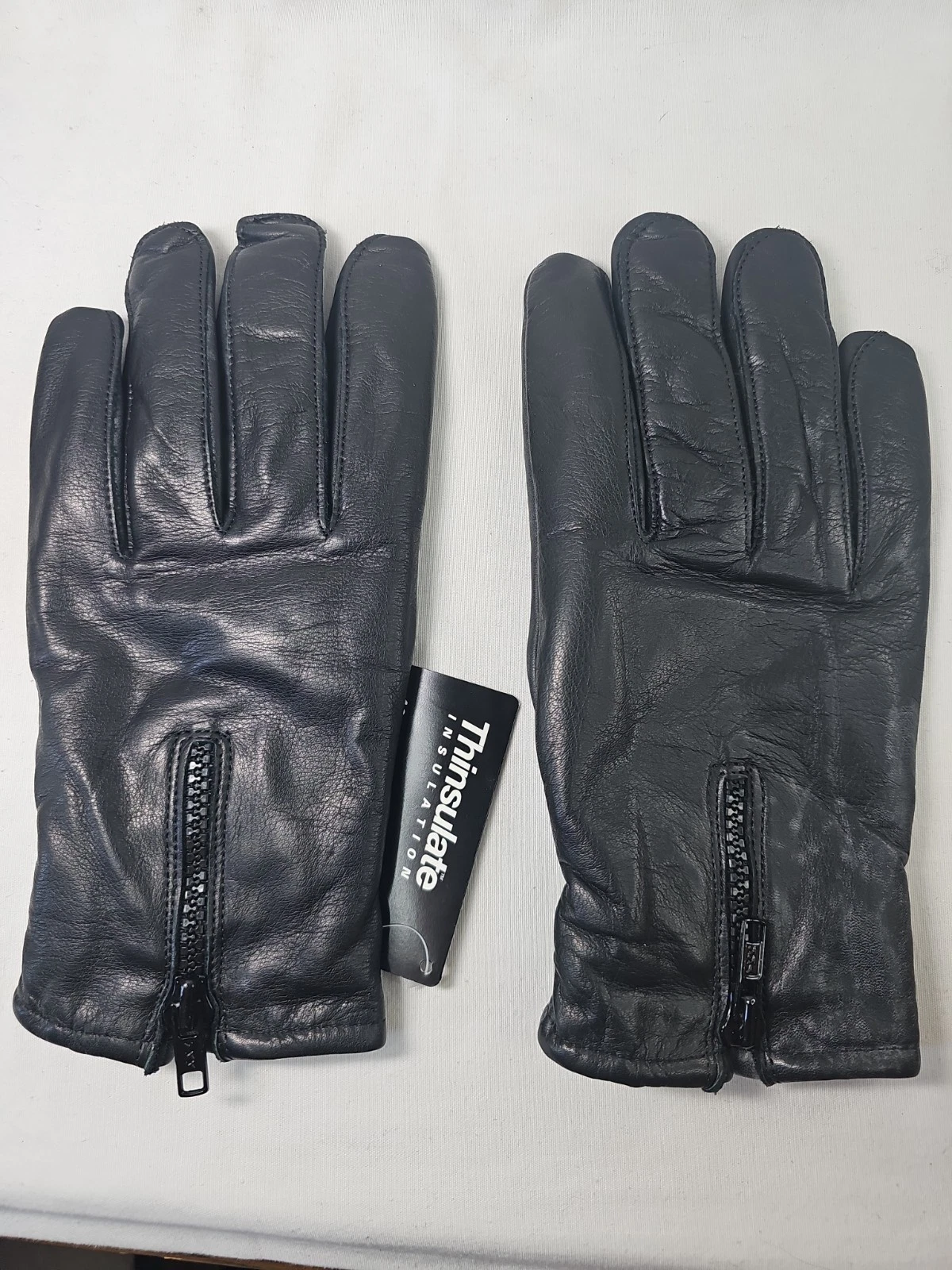 New -Other! Black Leather GLOVES Adult Men Size XL Zip Wrist Spotting See photos